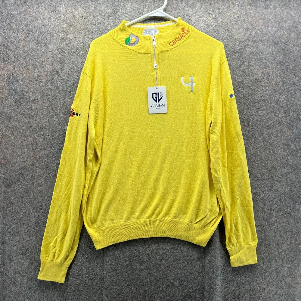 Graham Luxe Pullover Men Medium Yellow Embroidered Sweatshirt 1/4 Zip New knit